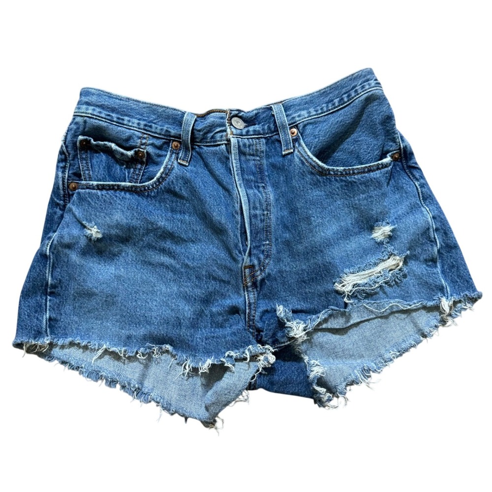 Levi's‎ Denim Shorts Distressed Ripped Frayed Hem Blue Jean Shorts W28